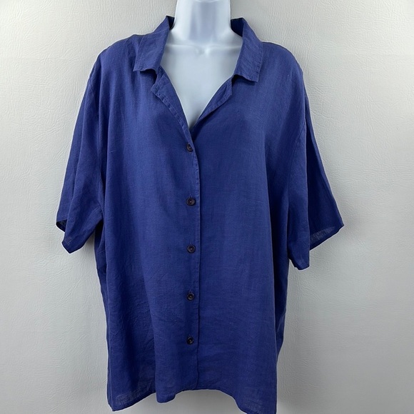 Flax Two-Piece Periwinkle Linen Cropped Wide leg Pantsuit - Picture 1 of 12